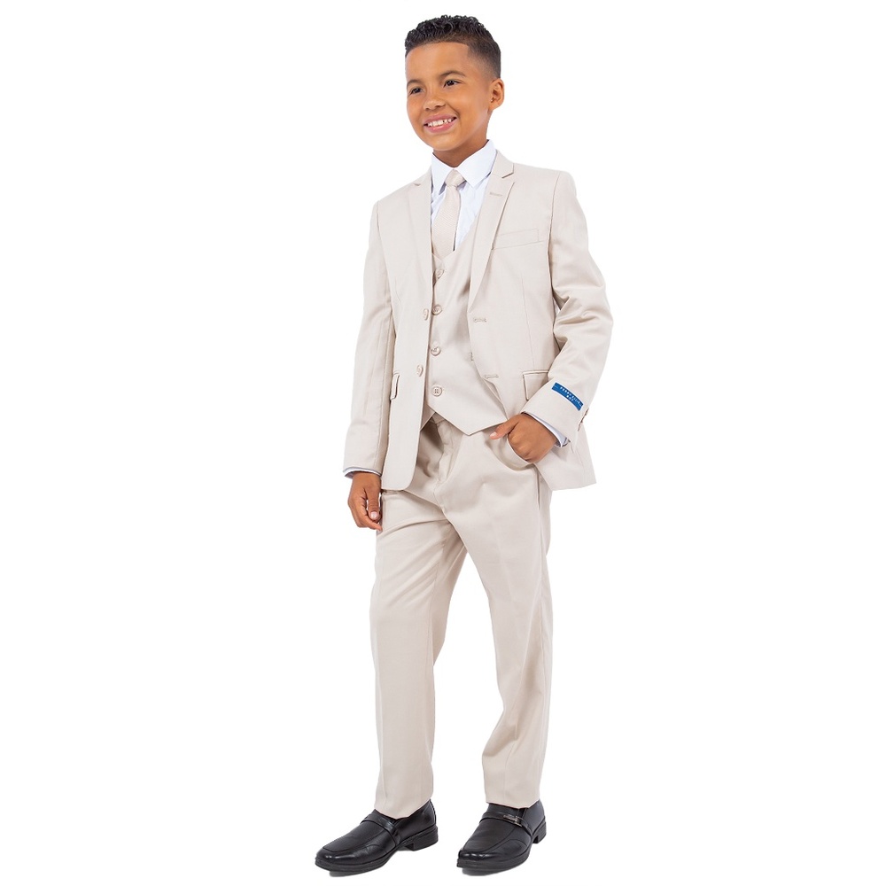 Solid Tan Notch Lapel 5 Piece Perry Ellis Boy's Suit